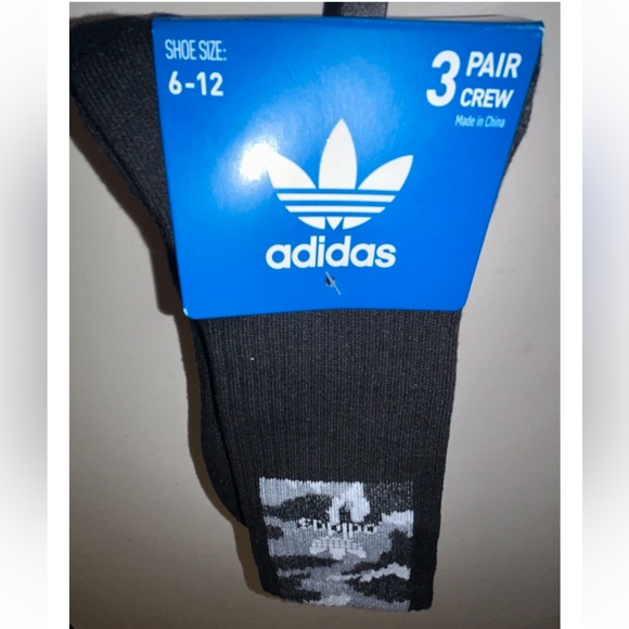 Adidas Crew Socks 3 Pair Men's 6-12 Black Gray Purple Camo w Logo & Trefoil NEW! - Picture 12 of 12